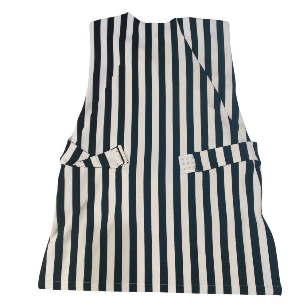 Gracia Black White Striped Open Side Tie Waist Tunic Top Women L - Picture 4 of 6